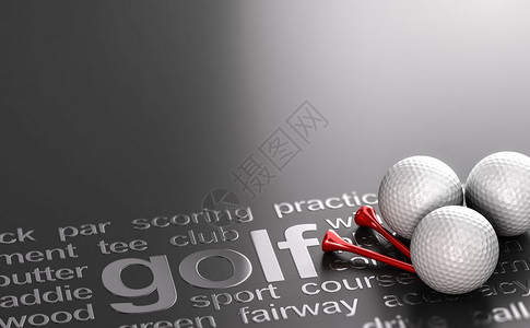 邀请球座黑暗的3D显示三个高尔夫球和黑背景的三只高尔夫球和小马相关词为高尔夫概念黑背景图片