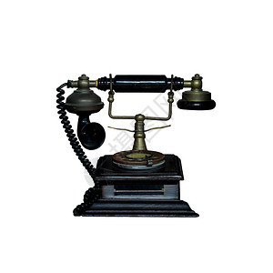 在白色背景上隔离的旧电话Name古董木制的老式图片