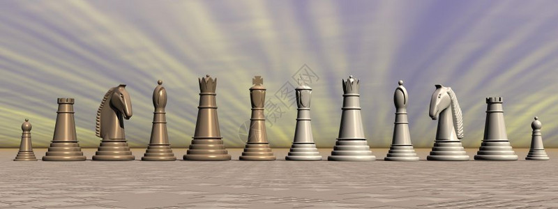 射线王灰色背景的完整一套棕色和白象棋图片