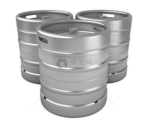 金属的鼓3d啤酒桶的转化分离成白色背景插图图片