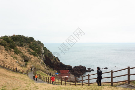 途径园景草地南朝鲜济州岛观光的步行路段图片