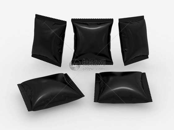 黑邮袋用于产品如零食包和剪切路径小吃干净的盒图片