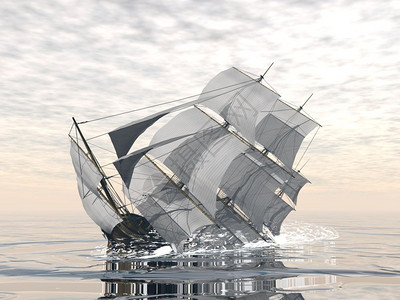 海洋上勘探漂亮的老旧商船沉入大海旧3D层图片