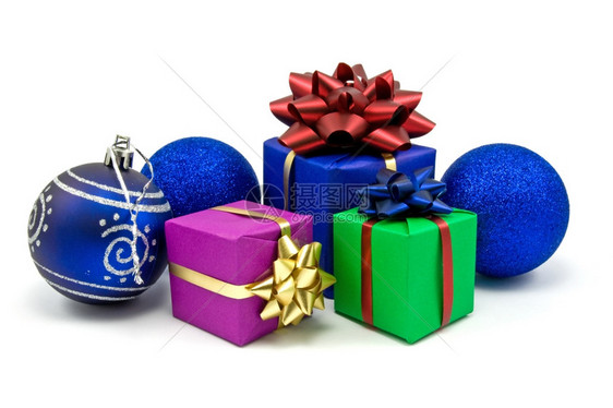 小玩意白色背景的圣诞节包和礼品盒白种背景假期展示图片