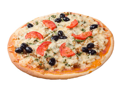 起司橄榄圆形的配番茄和子家比萨背景图片