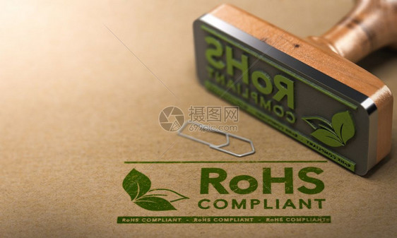 海豹证书3D橡皮邮票插图其案文为RoHSCompliant印在纸面背景的ROHSCompliant限制有害物质欧洲指令上的图片