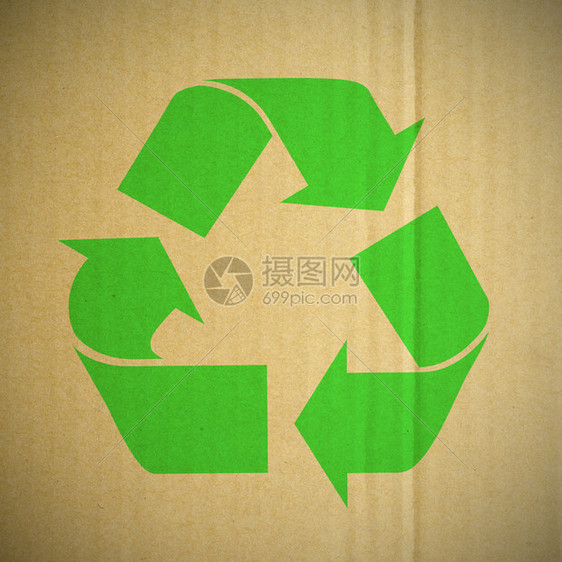 纸箱上的绿色再循环符号行业境回收图片