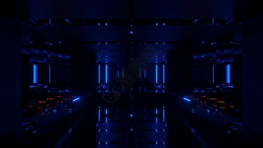高的3d插图背景的黑暗未来科幻隧道走廊图形艺术品3d渲染与无尽的黑暗