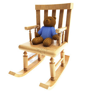 玩具熊坐在摇椅上3D白色隔离装饰风格木制的一种图片