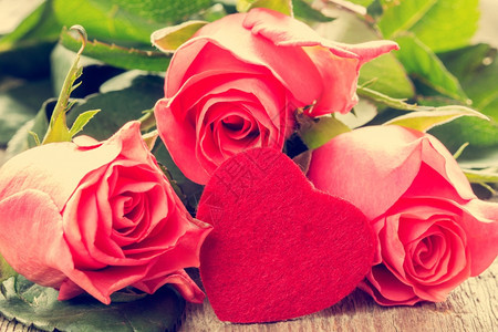 情人节浪漫天带有粉红玫瑰和手工制作玩具心的情人日卡图片