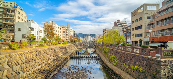 日本九州长崎市中心天线城风景与Megane光辉桥户外城市景观亚洲图片