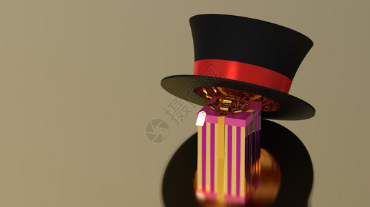 目的盒子周年纪念日3D制金底的帽子下礼品盒图片