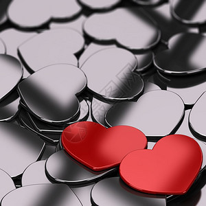 寻找爱情人节的概念和抽象的艺术设计重点是其他金属卡片中间的两个红心形状方图情人卡背景片在其它金属卡片中以两种红心形状为重点浪漫的图片