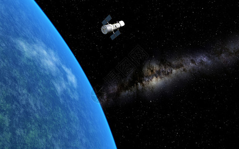 飞行星节目此图像显示以地球和挤奶方式的摇篮望远镜图片
