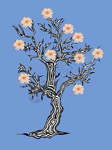 美丽的树蓝底花朵和鲜现代的蓝色极好图片