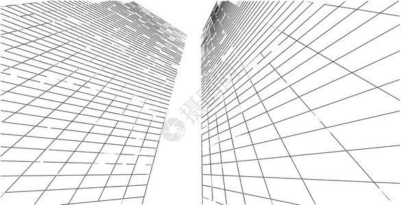 摩天大楼现代建筑化结构有线框架城市概念Werframe3D建筑图解插学图片