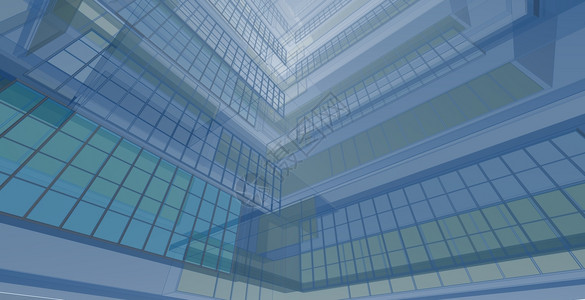 几何学抽象的现代建筑化结构有线框架城市概念Werframe3D建筑图解外墙图片