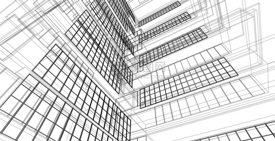 几何学现代建筑化结构有线框架城市概念Werframe3D建筑图解插城市的图片