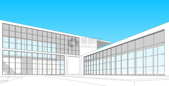 城市景观形象的现代建筑化结构有线框架城市概念Werframe3D建筑图解抽象的图片