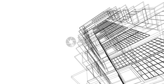 插图绘画摩天大楼现代建筑化结构有线框架城市概念Werframe3D建筑图解图片