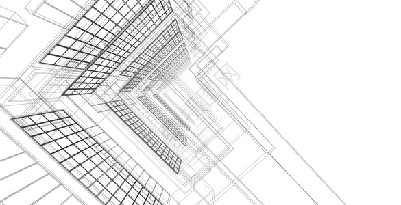 现代建筑化结构有线框架城市概念Werframe3D建筑图解城市的外部屋图片