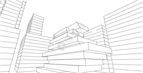 家摩天大楼现代建筑化结构有线框架城市概念Werframe3D建筑图解的图片