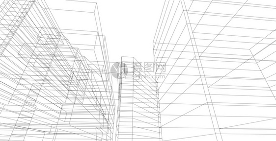 家建筑学现代化结构有线框架城市概念Werframe3D建筑图解公寓图片