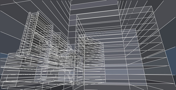 当代的绘画城市景观现代建筑化结构有线框架城市概念Werframe3D建筑图解图片