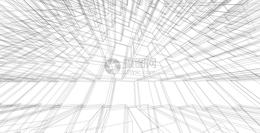 家形象的抽几何建筑背景3D说明现代建筑结构的电线框架绘画图片