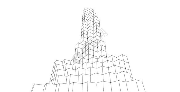 抽象几何建筑背景3D说明现代建筑结构的电线框架建筑的现代外部图片