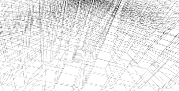 抽象几何建筑背景3D说明现代建筑结构的电线框架建筑学几何公寓图片