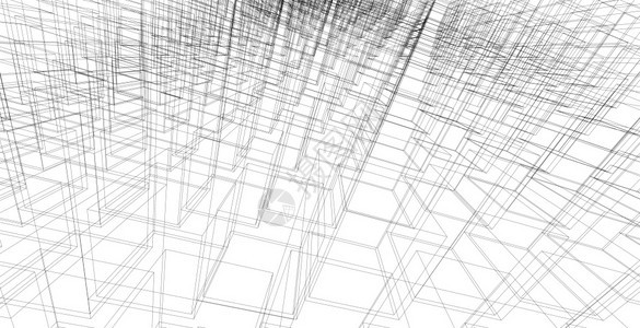 抽象几何建筑背景3D说明现代建筑结构的电线框架建筑学几何公寓图片