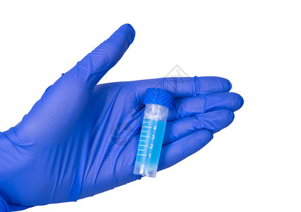 格里戈拉瓦在白色背景上被隔绝的手套握着冰冻科学液体图片