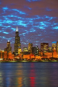 芝加哥伊利诺伊州夜景图片