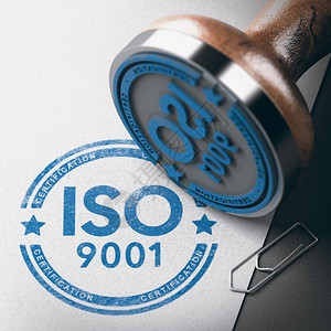 3D橡胶邮票插图其文本为ISO901认证高于纸面背景ISO901认证质量管理橡胶印章生产遵守公司的图片