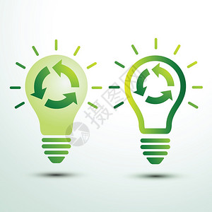 力量生态循环理念绿色灯泡并配有循环标识矢量插图自然图片