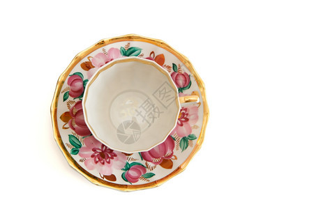 传统的餐具碟子孤立茶杯和盘顶视图图片