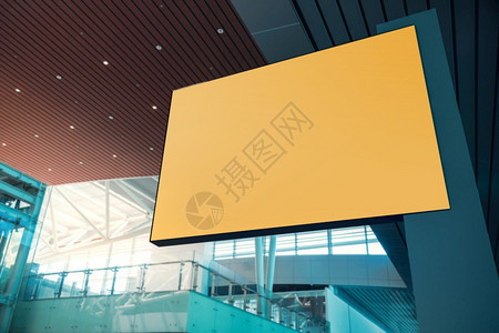 海报信息剪裁现代公共建筑剪贴路径中模拟空黄色水平在门内登入日光显示器的空白版板背景图片