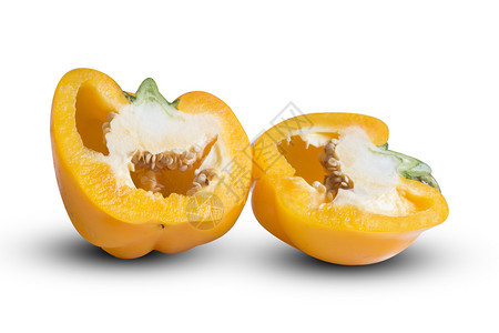 白色背景上孤立的黄色贝尔胡椒片卫生保健水果素食主义者图片