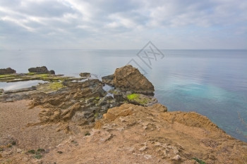 12月在西班牙巴利阿里群岛Mallorca的洛基海边景观植物晴天马洛卡图片