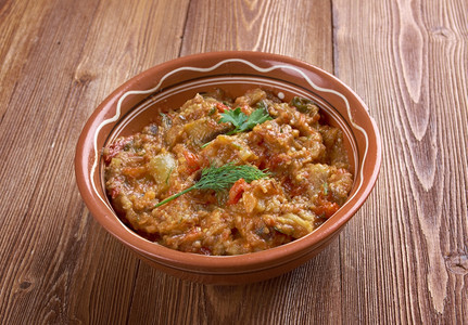 开胃菜典型的Zaalouk摩洛哥蛋茄沙拉食物图片