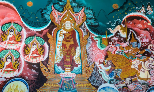 泰国寺庙墙上的佛教壁画美丽的本国旅行图片