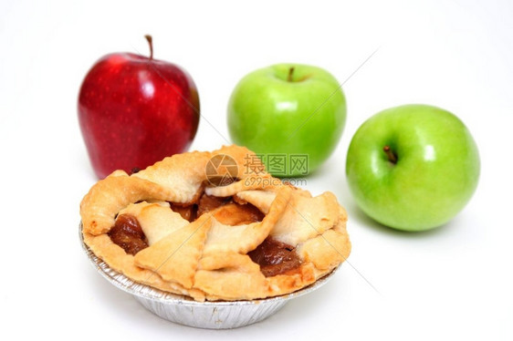 为了白色的苹果派一个在白色背景的苹果馅饼两个绿色老奶铁匠一个红苹果派为一史密斯图片