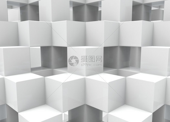 3d使现代方形立体盒壁背景抽象的艺术白色图片