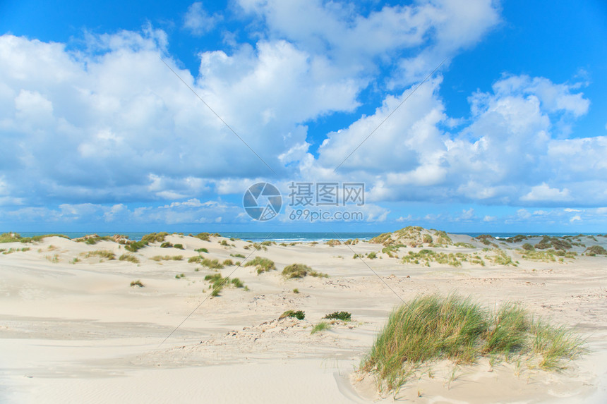特谢林荷兰岛Terschelling空海滩前的景观沙丘空水图片