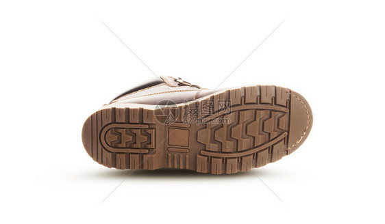 皮革棕色靴子鞋底隔离在白色背景上棕靴子鞋底隔离在白色步行脚丫子图片