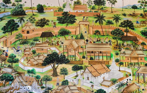南边泰国人的生活壁画屋美丽的传统图片