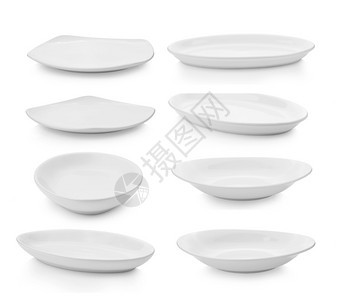 烹饪白色背景上孤立的一组板块餐具盘子图片