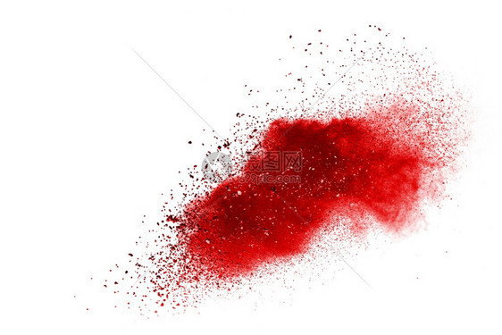 血液红色粉尘粒子在白背景上分离弄脏白色的图片