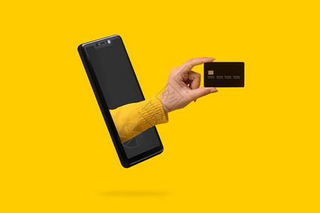 智能手机屏幕上显示的手持银行卡图片